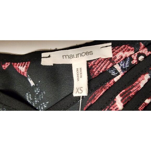 Maurices Floral 3/4 Sleeve V Neck Criss Cross Sheer Chiffon Black Blouse Size XS - Picture 7 of 8